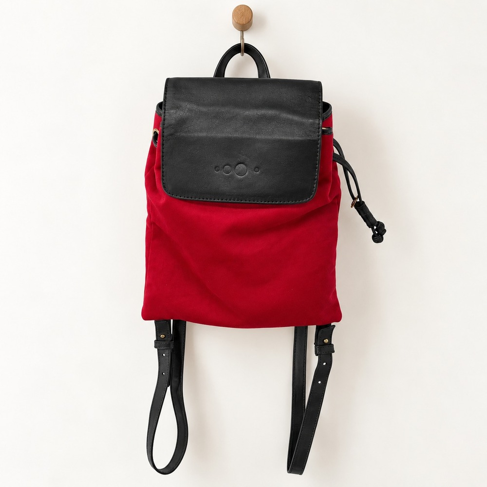 Sideral by Carla Testino Leather Backpack Bag Womens Red Black Drawstring $225